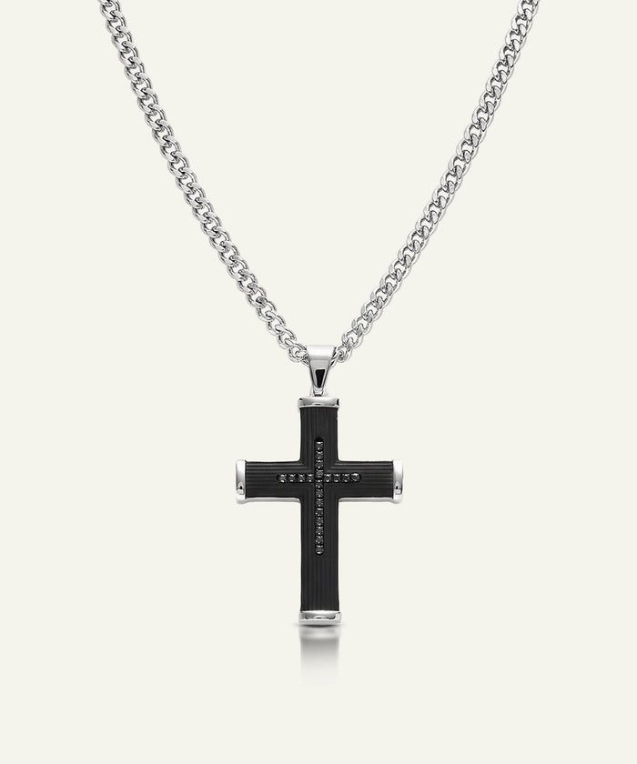 Men's black CZ cross pendant by Link N Lock®