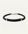 Link N Lock® men's black leather and stainless steel CZ bracelet