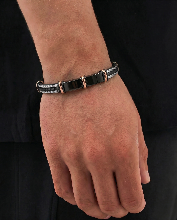 Men's black leather ID bracelet by Link N Lock®