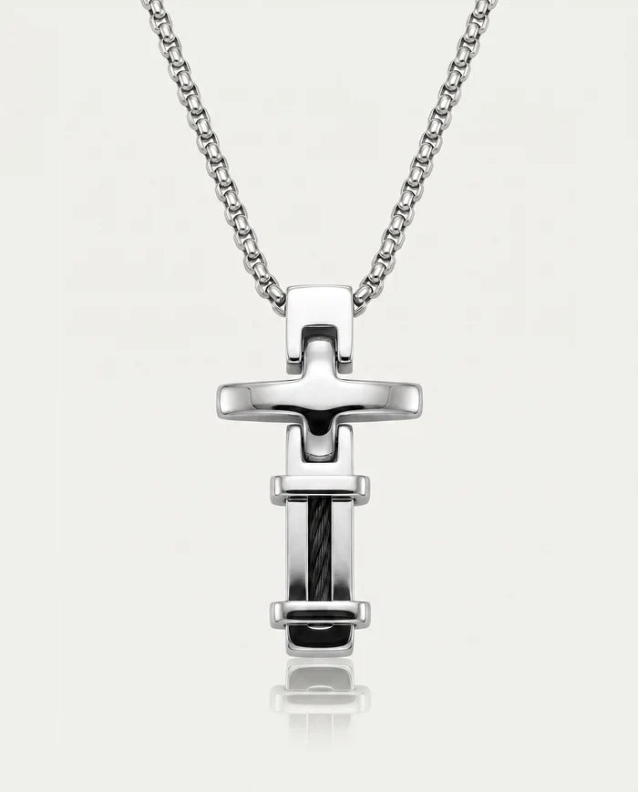 Link N Lock® men's stainless steel cable cross pendant