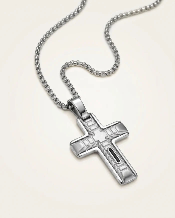 Men's stainless steel cross pendant with lobster clasp