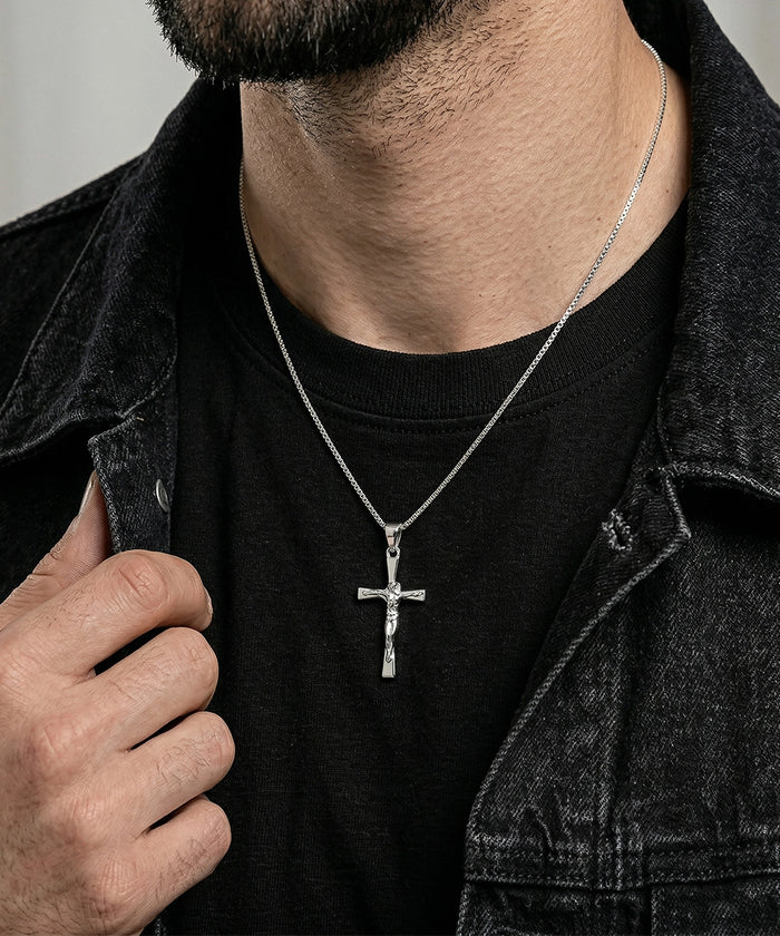 Men's silver crucifix pendant by Link N Lock®