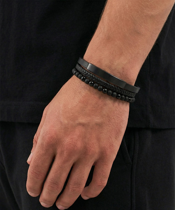Close-up of Link N Lock® leather bracelet with bead detailing