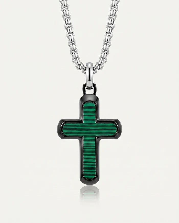 Link N Lock® men's synthetic malachite cross pendant
