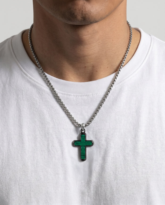 Men's malachite cross pendant by Link N Lock®