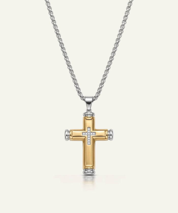 Men's white CZ cross pendant by Link N Lock®