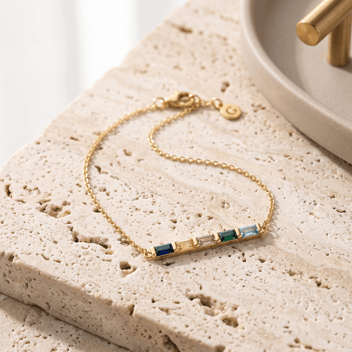 Liora Baguette Birthstone Bar Bracelet - Ornaments Co - 18K Gold Plated