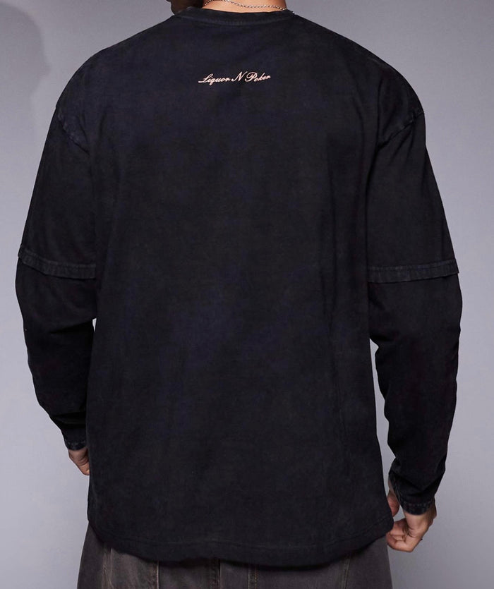Liquor N Poker renaissance graphic long sleeve Tee in Grey