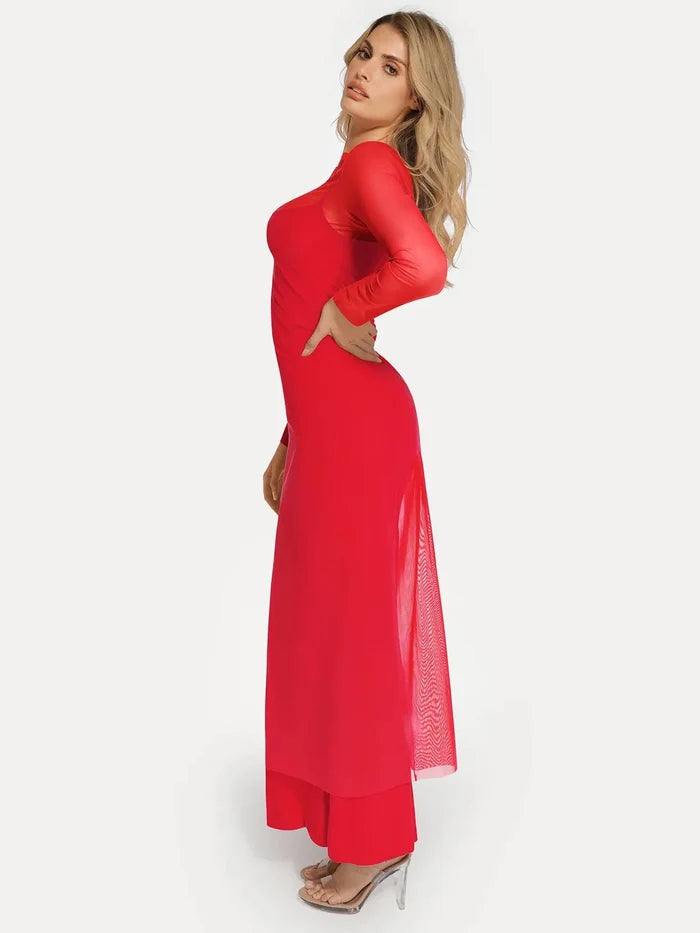 Popilush® Outerwear Long Sleeve Sheer Mesh Maxi Cover-Up