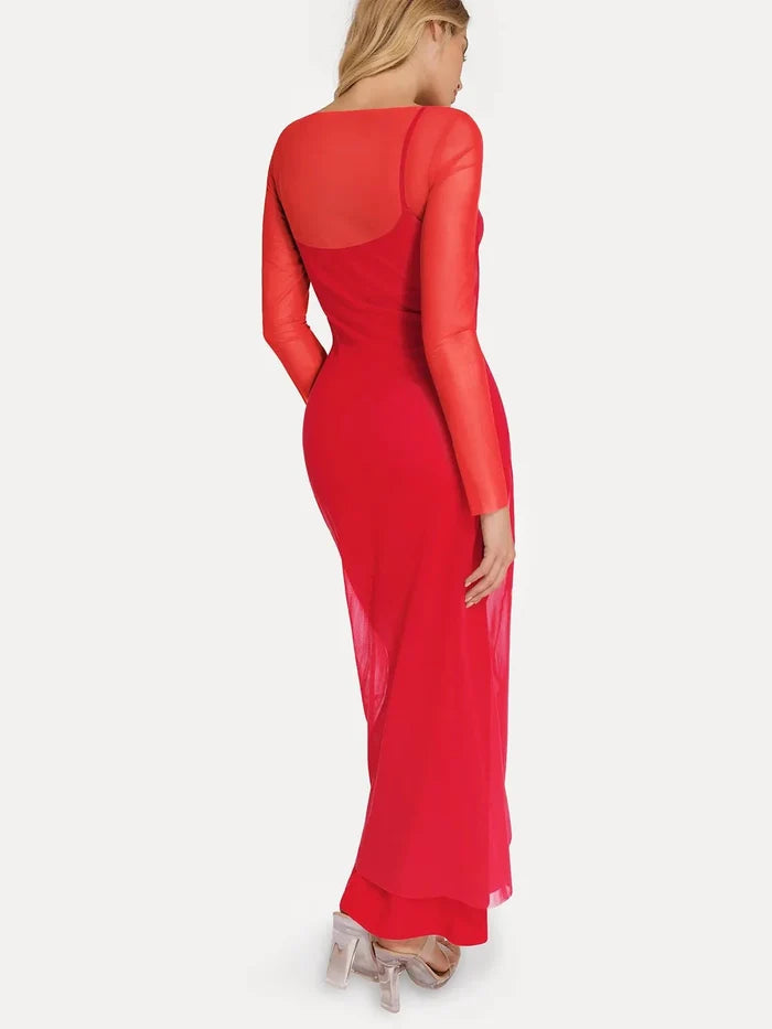 Popilush® Outerwear Long Sleeve Sheer Mesh Maxi Cover-Up