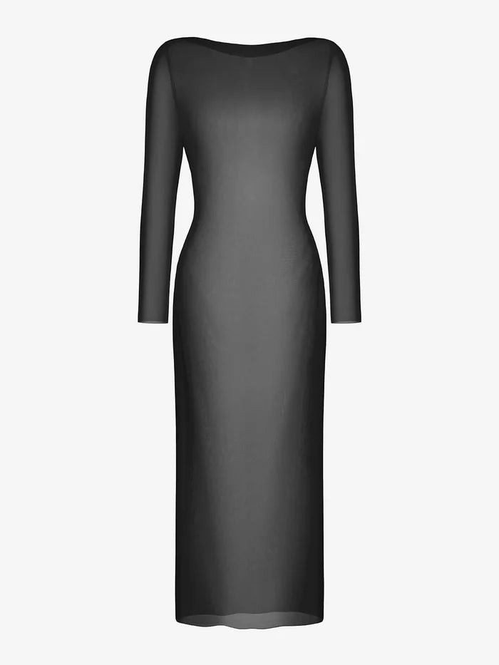 Popilush® sheer black maxi cover-up for elegant layering and style