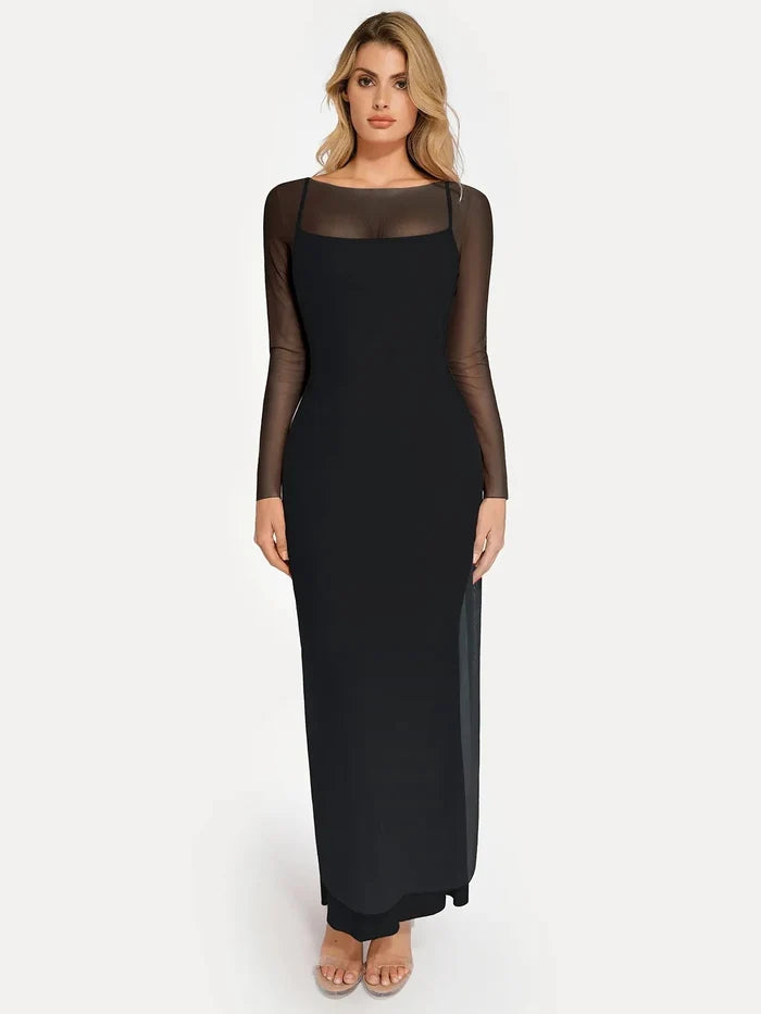 Black Popilush Long Sleeve Sheer Mesh Maxi Cover-Up