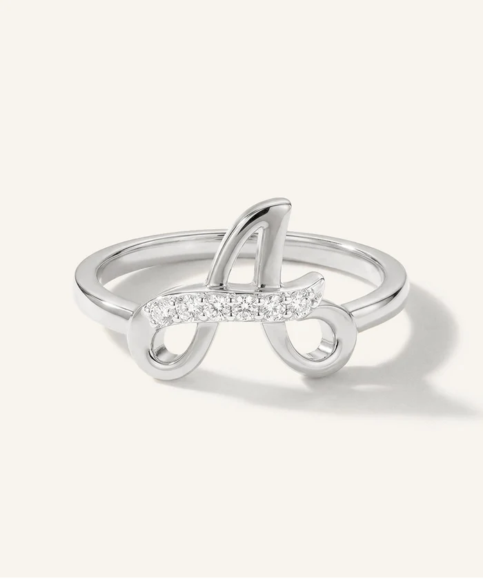 Silver ring with a unique design on a white background