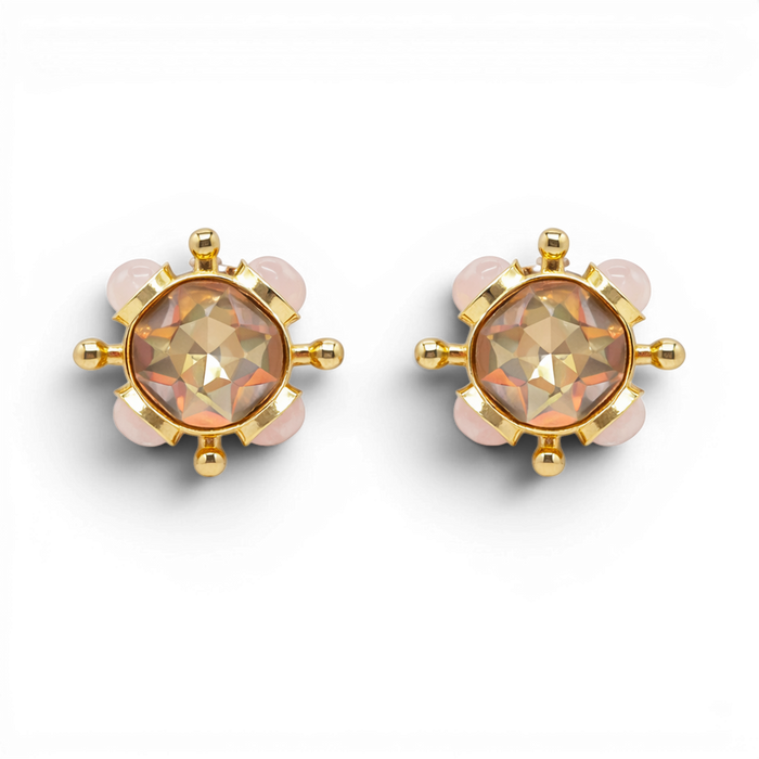 Monica Champagne And Rose Quartz Sputnik Earrings