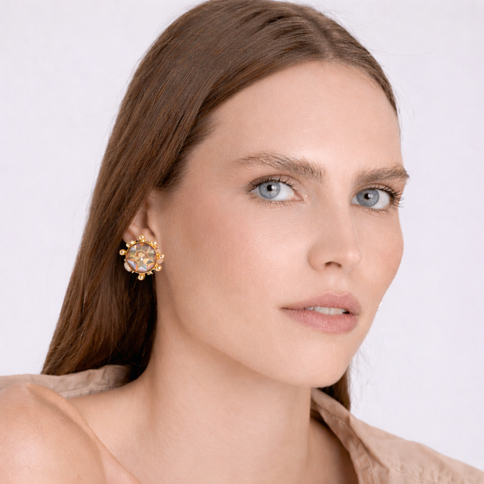 Monica Champagne And Rose Quartz Sputnik Earrings