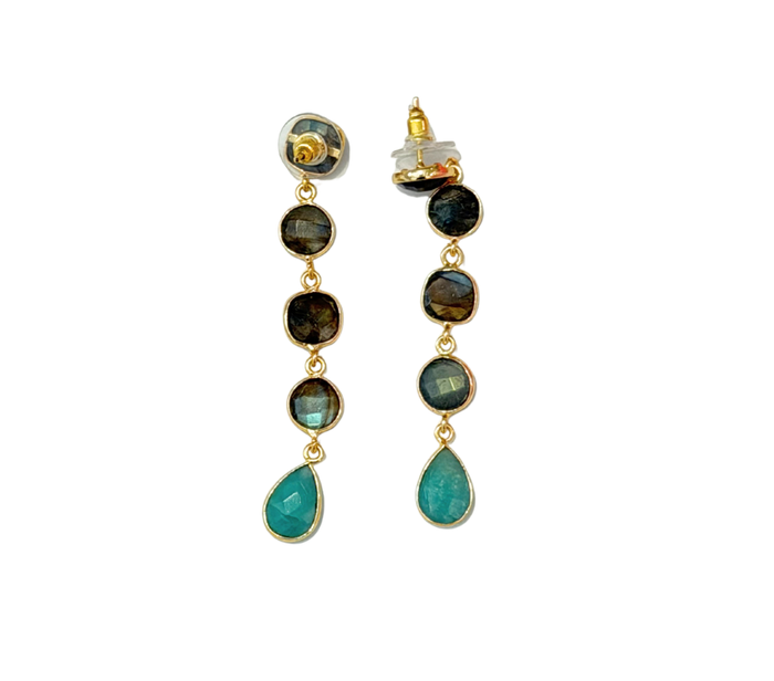 Multi-Stone Drop Earrings – Labradorite & Quartz