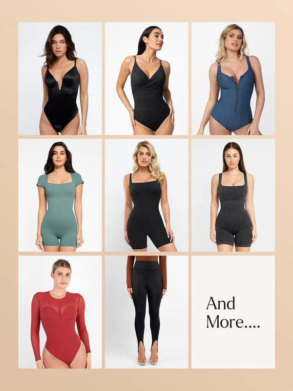 Mystery box shapewear styles: bodysuits, shorts, leggings, and sportswear in assorted colors