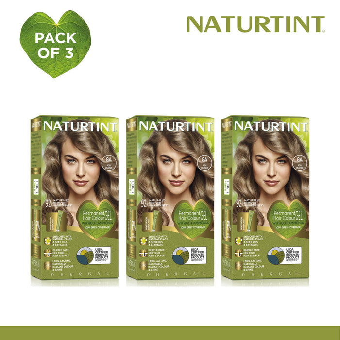 Naturtint Hair Color 8A Pack of 3 - FREE Naturtint Hair Food Quinoa 30ml Expiration: Jan 2031