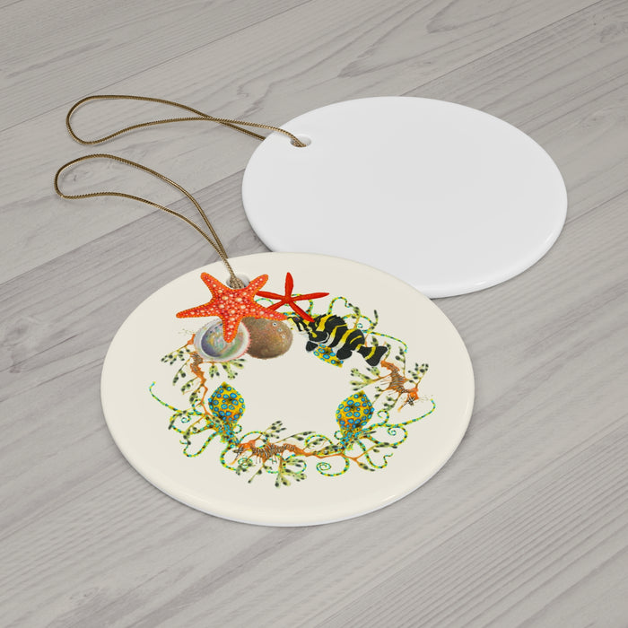 Nautical Wreath Ceramic Ornament Printify