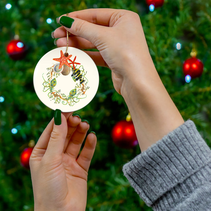 Nautical Wreath Ceramic Ornament Printify
