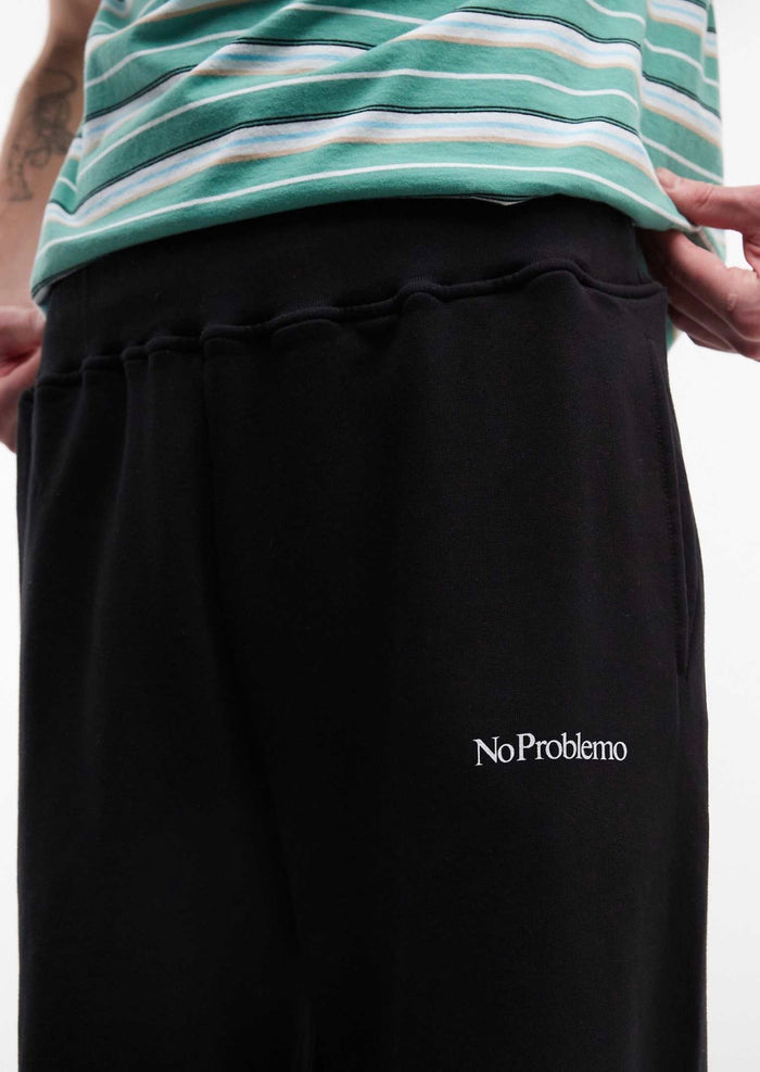 No Problemo 100% cotton logo straight leg joggers with tie waist in Black