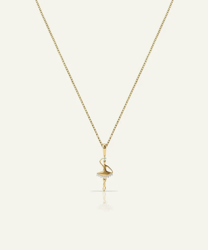 Gold necklace with a delicate pendant on a white background