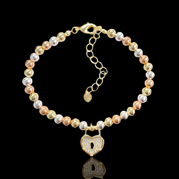 Oro Laminado Gold Filled Eternity Lock Beads Bracelet