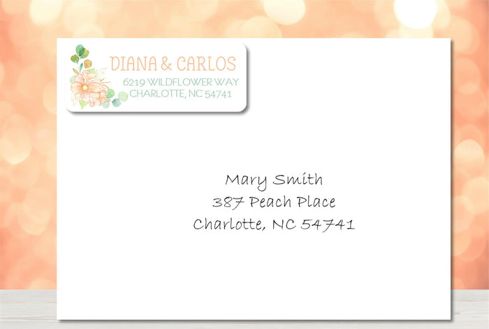 peach floral return address labels