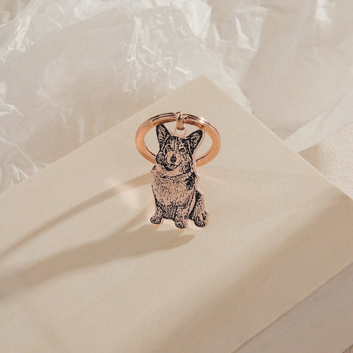Personalized Pet Memorial Portrait Photo Keychain - Ornaments Co - Rose Gold