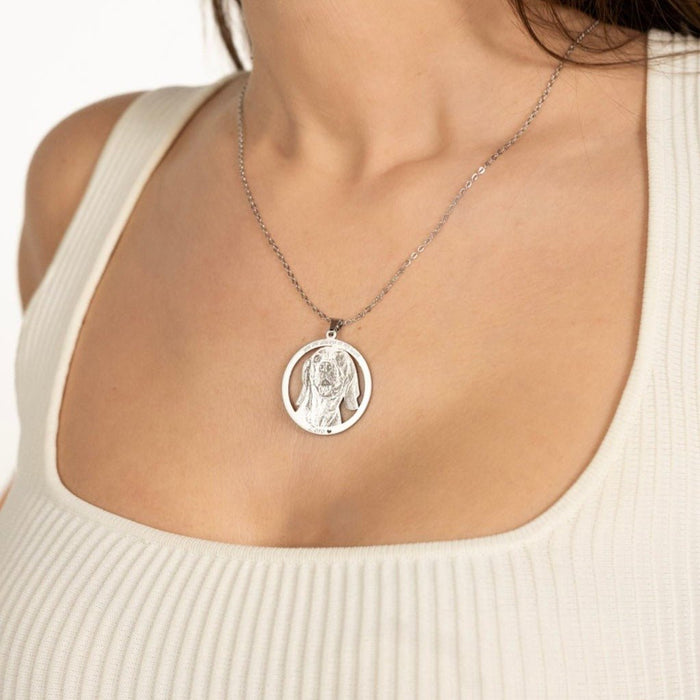 Personalized Round Pet Dog Portrait Necklace - Ornaments Co - Stainless Steel