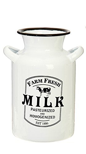 RAZ Imports Utensil Caddy Crock Holder Organizer Farm Fresh White Enamelware 8" x 5" (Milk)