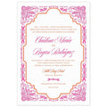 Intricate mexican border in hot pink, an orange frame holding block and script font.