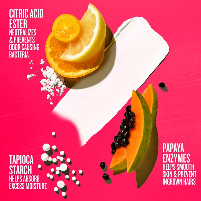 Papaya and lemon slices with text on a pink background