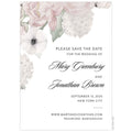 White, blush, cream and soft green watercolor florals in the top left corner of the white card. Black block and script font and simple line flourish right aligned on the bottom right corner of the card.