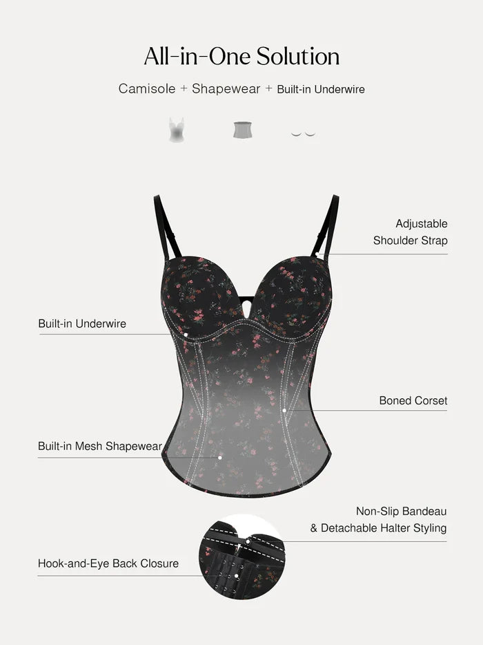 Popilush® Sculpting Lace Floral Boned Convertible Strap Corset Top