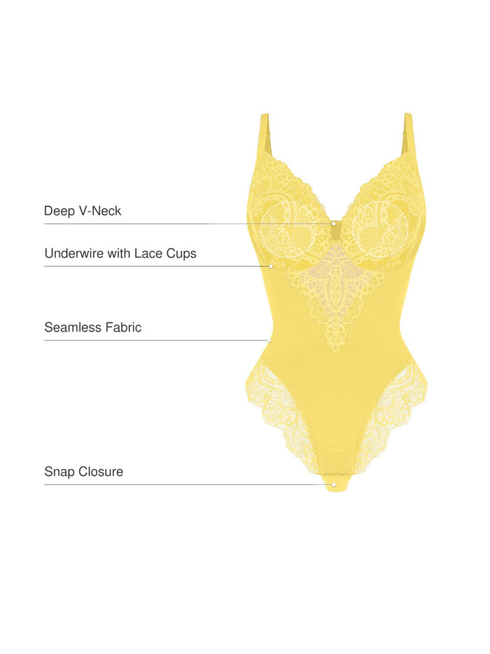 Popilush® Seamless Lace V-Neck Shapewear Bodysuit