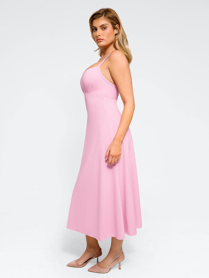 Popilush® midi slip dress, offering tummy control and leg sculpting.