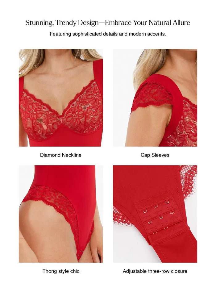 Sexy shapewear bodysuit by Popilush®: Red lace design with elegant features.