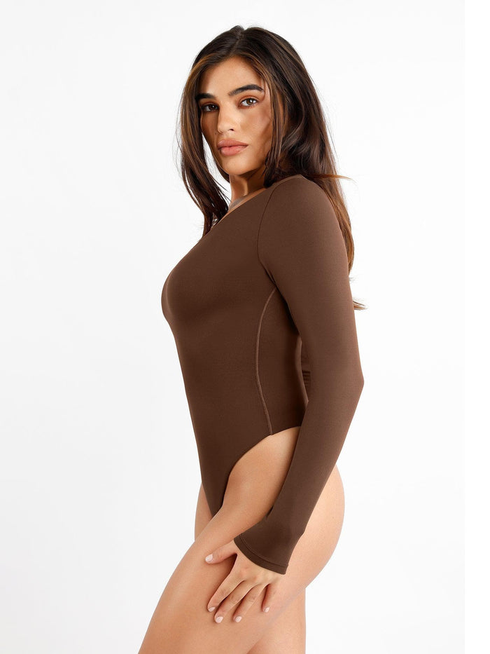 Popilush® CloudSense bodysuit in brown, elegant and form-fitting.