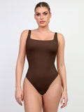 Brown Popilush CloudSense Tank Top Bodysuit: seamless, high-cut thong, square neck.
