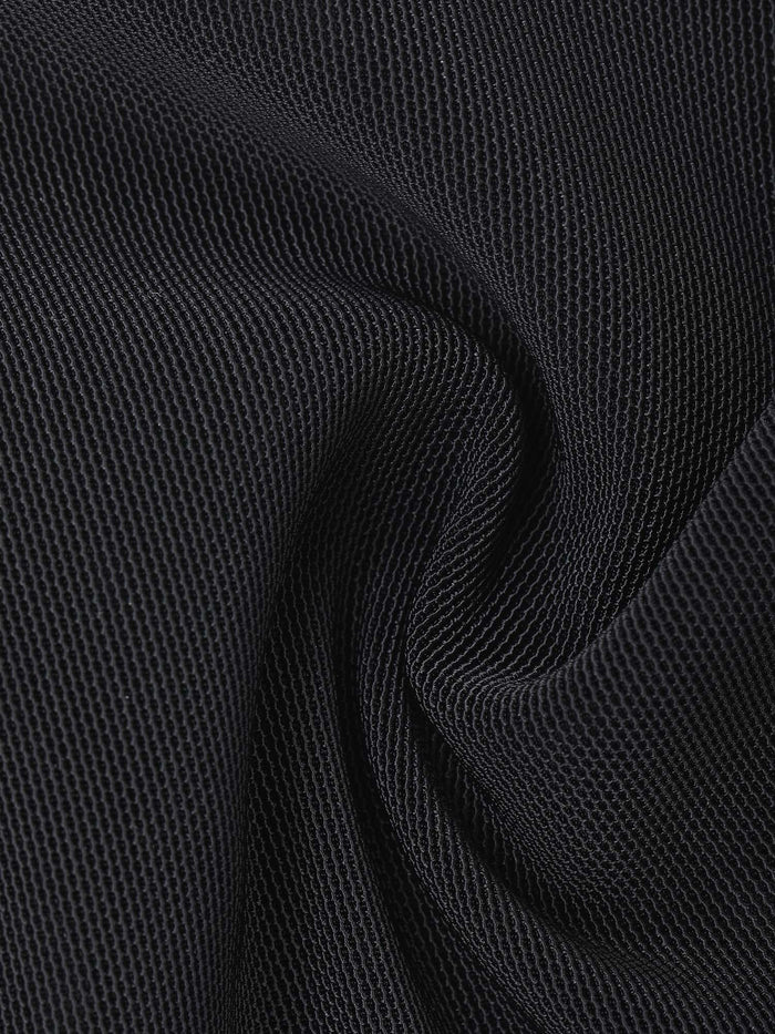 Black breathable mesh fabric texture for tummy control shapewear bodysuit.