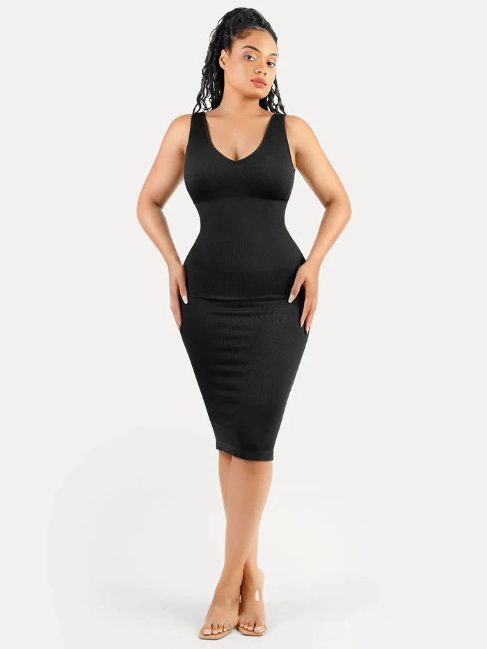 Popilush® Black / XS/S Shapewear Deep V-Neck Tummy Control Midi Dress