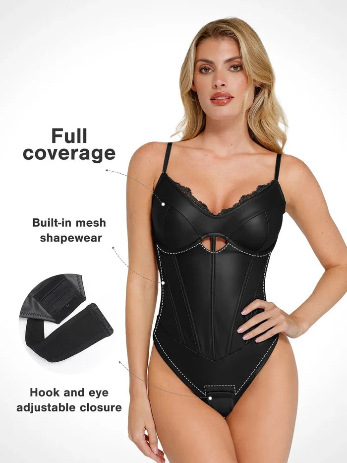 Shapewear bodysuit by Popilush®, featuring a corset design and cutout