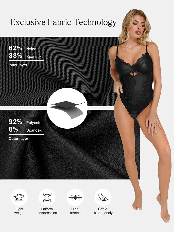 Popilush® Shapewear Faux Leather Bodysuit: Fabric Tech & Features