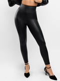Black faux leather high rise tummy control shapewear leggings