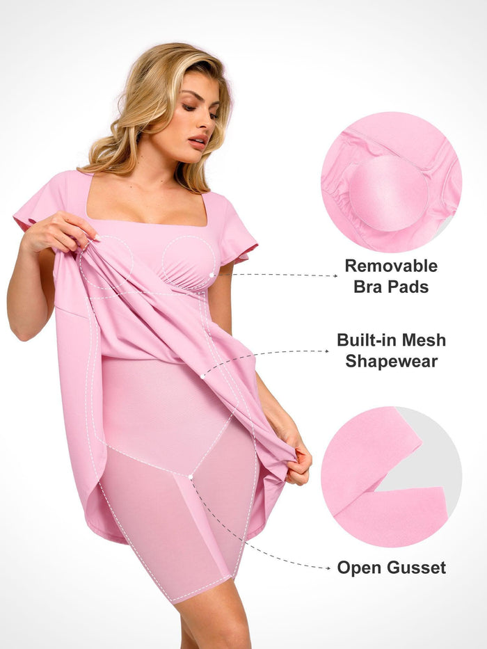 A-line midi dress by Popilush®, featuring built-in shapewear with removable pads and open gusset