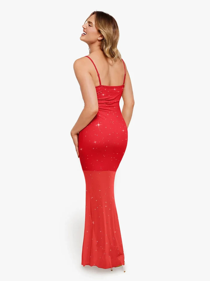 Shimmering red maxi dress with rhinestones by Popilush®, ideal for any event.