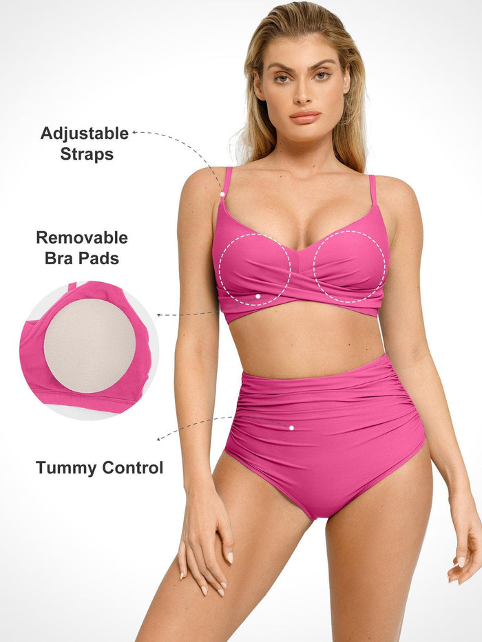 Popilush® pink bikini, featuring adjustable straps and tummy control