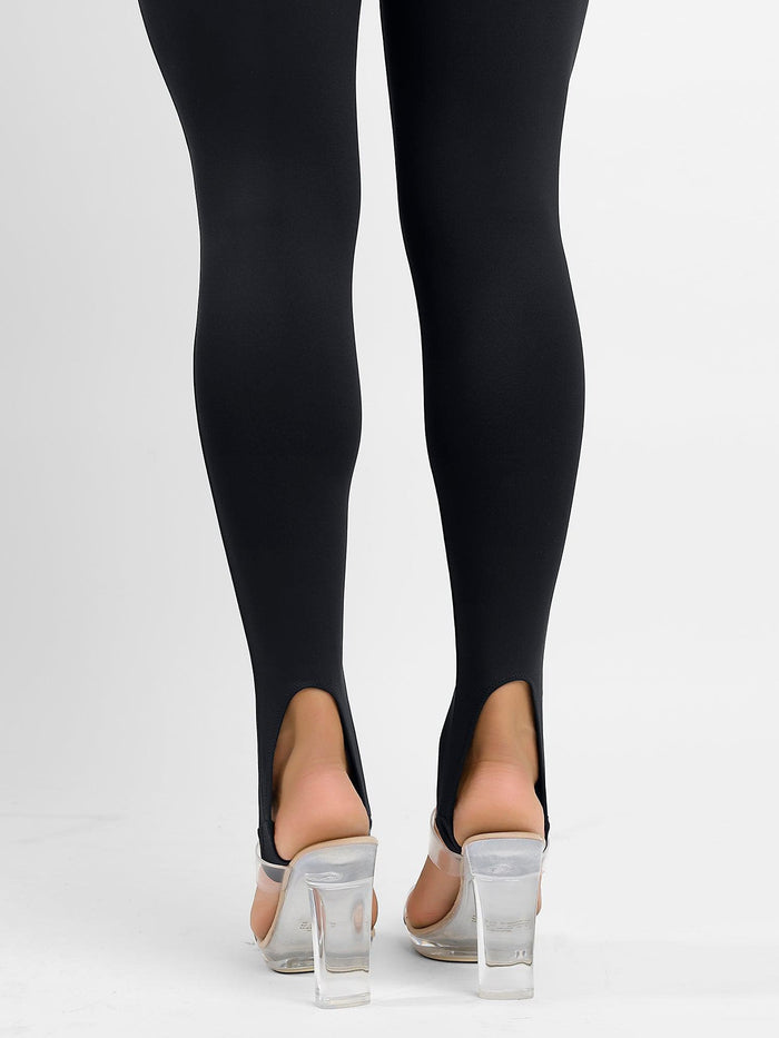 Black In-Control high rise workout stirrup leggings with shaping design