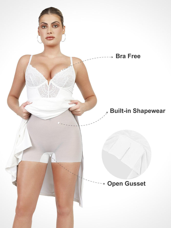 Popilush® shapewear maxi dress features bra-free design and built-in shaping with open gusset.
